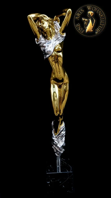 Sculpture Bronze Adam Et Ève – Statue érotique Géante – Fine Arts Wohnkultur – Or Et Argent