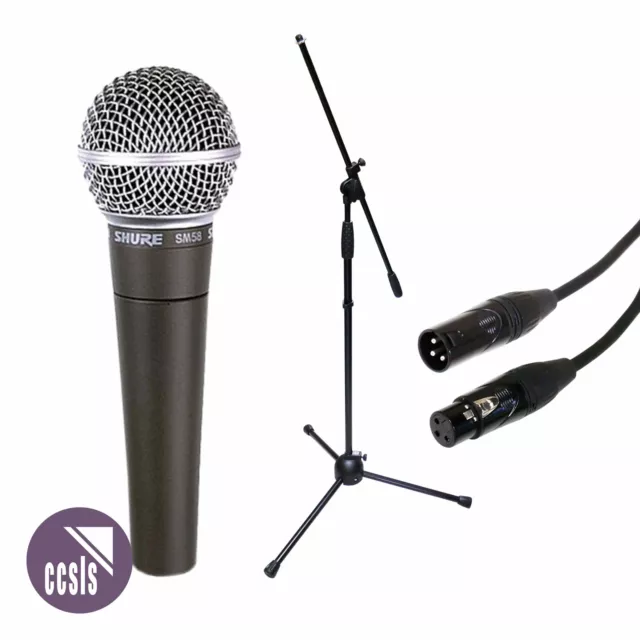 Shure SM58 Microphone with 5M XLR Lead and Microphone Boom Stand