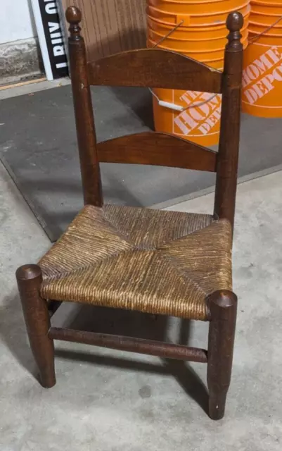 Early 18th C Children Antique Ladder Back Chair Woven Cane Rush Bottom Seat PA