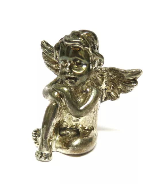 Zarte 925 Silber Figur/ Skulptur - sitzender Engel - Handarbeit - 4.2 cm