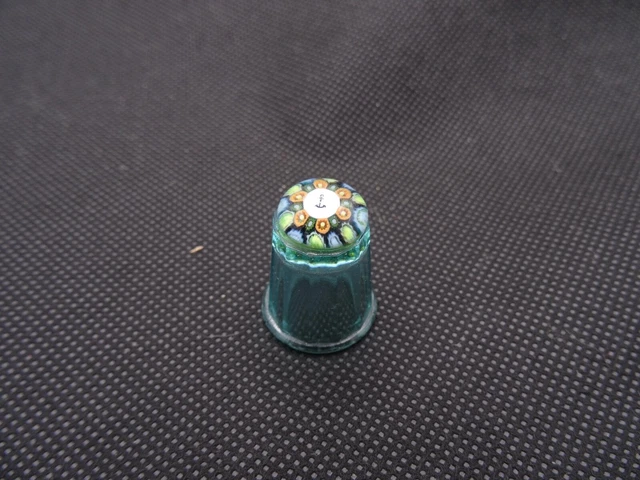 Vintage Pretty Mirafiori Type Glass Paperweight Topped Torquoise Glass Thimble