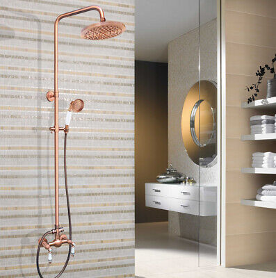 Red Copper Bathroom Shower Set 8" Rain Shower Head Ceramic Handheld Shower