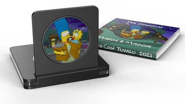 2021 Tuvalu $1 "The Simpsons - Marge & Maggie Night" 1 Oz Silver Coin