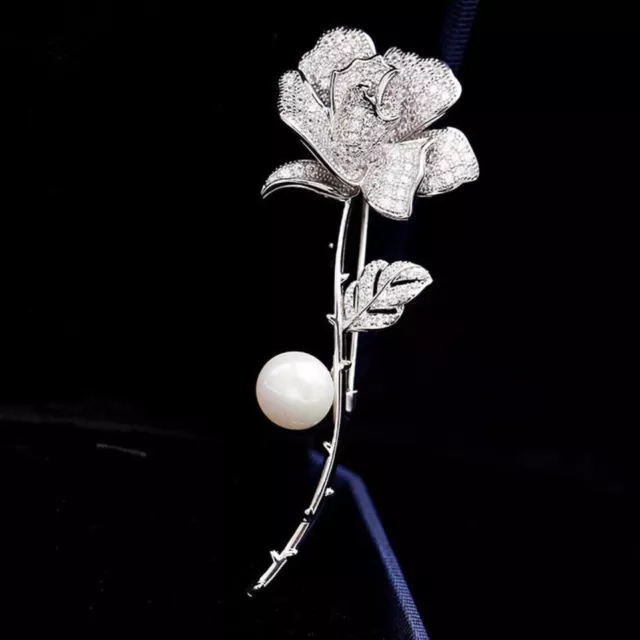 Beautiful Rose Flower Design With Big Pearl Studded Unisex Brooch Pin For Women