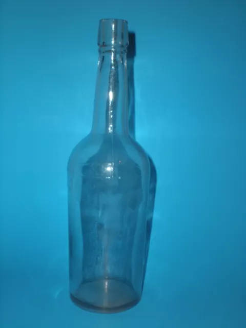 ANTIQUE 3 PIECE MOLD CLEAR GLASS WHISKEY BOTTLE APPLIED TOP 11 1/4'' vtg