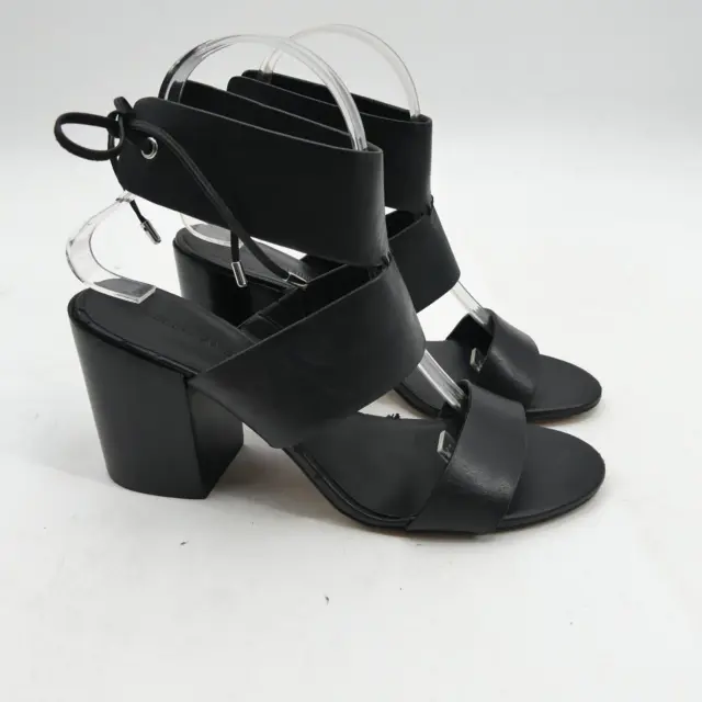 Rebecca Minkoff Christy Leather City Sandals Size 7.5 Black Stacked Heel Ties