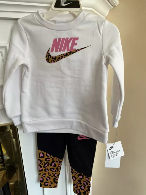 Nike 2 Piece Set For Little Girl Size 24 White Top Black Pants With