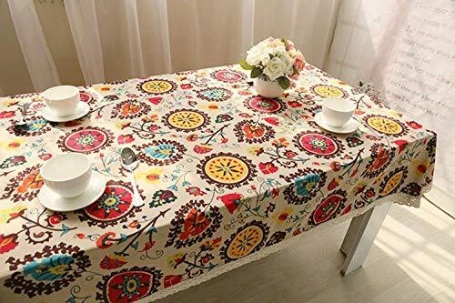 Bohemian Style Rectangle Tablecloth Linen Lace Table Cloth for Dinner Parties