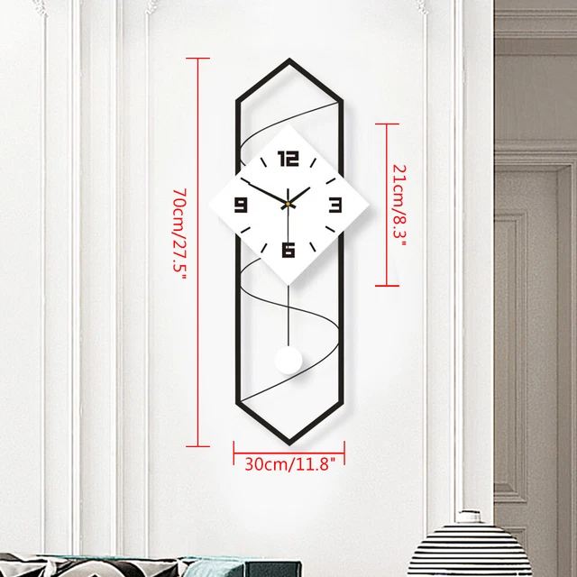 WALL CLOCK MODERN Pendulum Wall Clock with Silent Movement Metal+ Solid ...