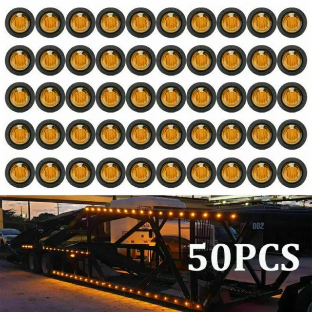 50X Mini 3/4" Round LED Side Marker Bullet Light For Truck Trailer Bus Amber 12V