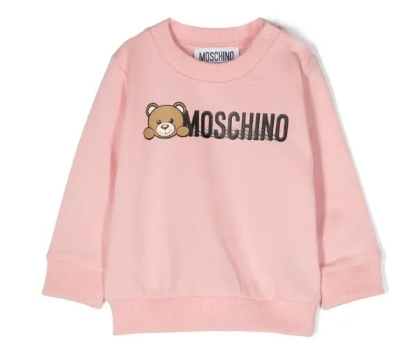 Moschino baby girl pink cotton teddy bear logo sweatshirt size 12-18 months, 3