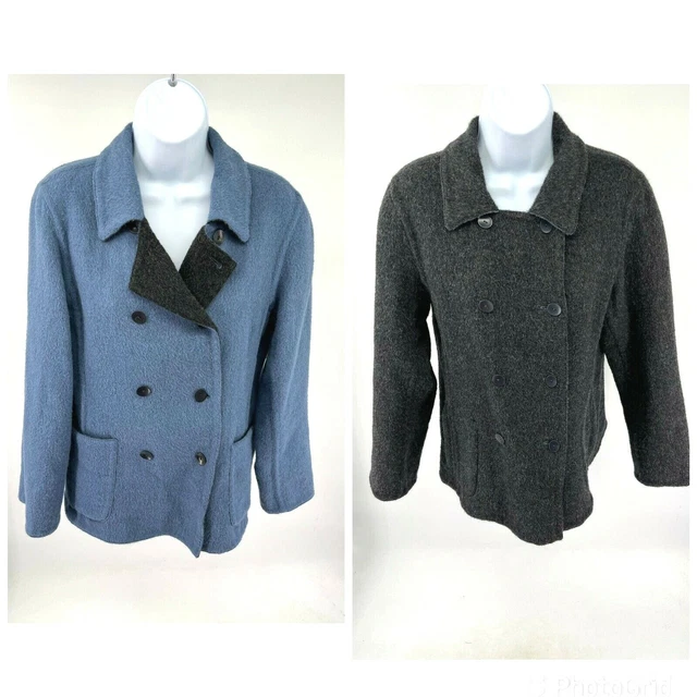 J. Jill Womens Alpaca Wool Jacket Small Petite Blue Gray Reversible Soft Pockets