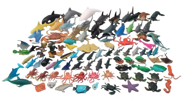Huge Plastic Toy Sea Animals Lot Of 100 Ocean Beach Sharks Whales Crabs Sealife
