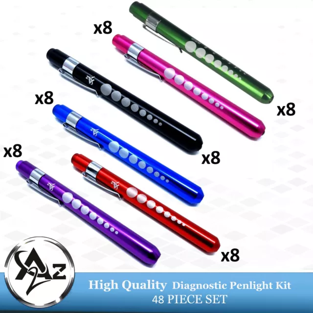 48pcAluminum Medical Diagnostic Penlight Set Pocket LED with Pupil Gauge,6 Color