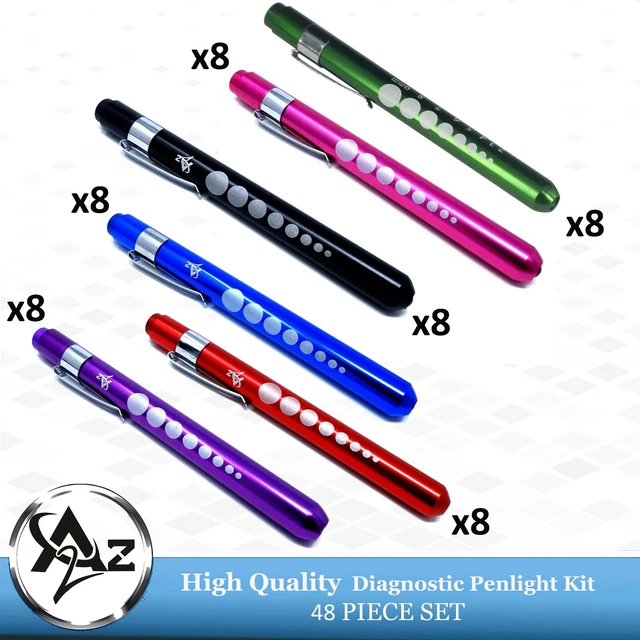 48pcAluminum Medical Diagnostic Penlight Set Pocket LED with Pupil Gauge,6 Color
