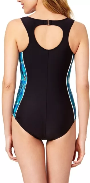 Catalina Womans One Piece Athletic Swimsuit Black & Blue Large 12-14 Modest  NEW 3