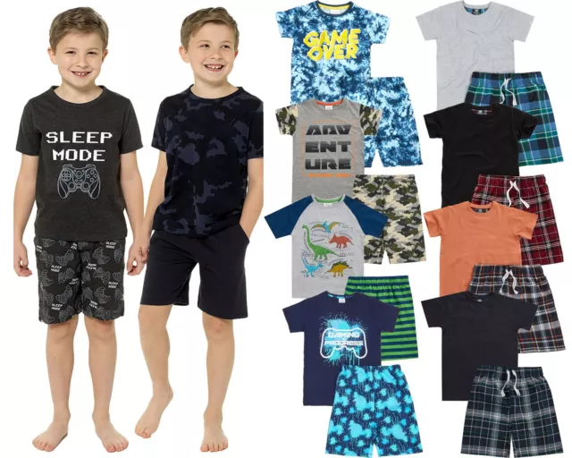 Boys Short Cotton Pyjamas Kids Jersey Summer Shorts Sleeved Pjs Set Nightwear