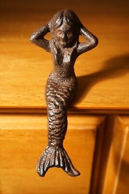 Rustic Cast Iron Nautical Mermaid Shelf Sitter Figurine Statue Beach Home Decor