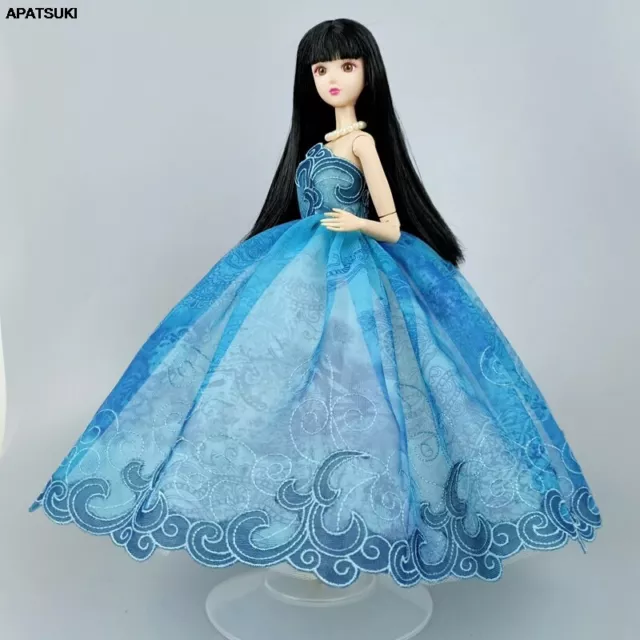 Blue Handmade Wedding Dress For Barbie Doll Clothes Party Gown For 1/6 Doll Suit