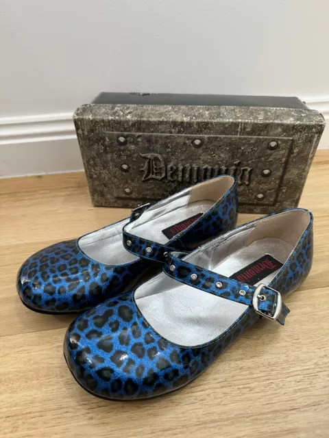 Demonia Daisy Blue Leopard Animal Print Mary Jane Ballet Flat Shoes Eu 40 US 10