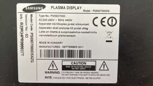 Samsung PLASMA TV - YSUS LJ41-09453A R1.5 58"/63" DS YM 3