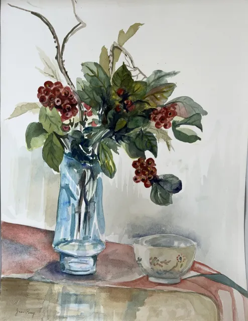 Vintage Art Watercolor Original Painting Floral Still Life Joan Perry 24” x 18”