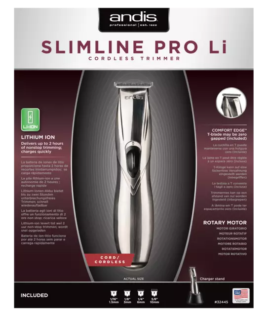 Andis Slimline Pro Li (Lithium) (D8) Cordless Rechargeable Trimmer 110-240V