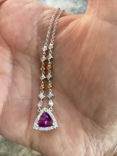 18k White Gold Pink Sapphire Diamond Necklace - Simon G 18” Long