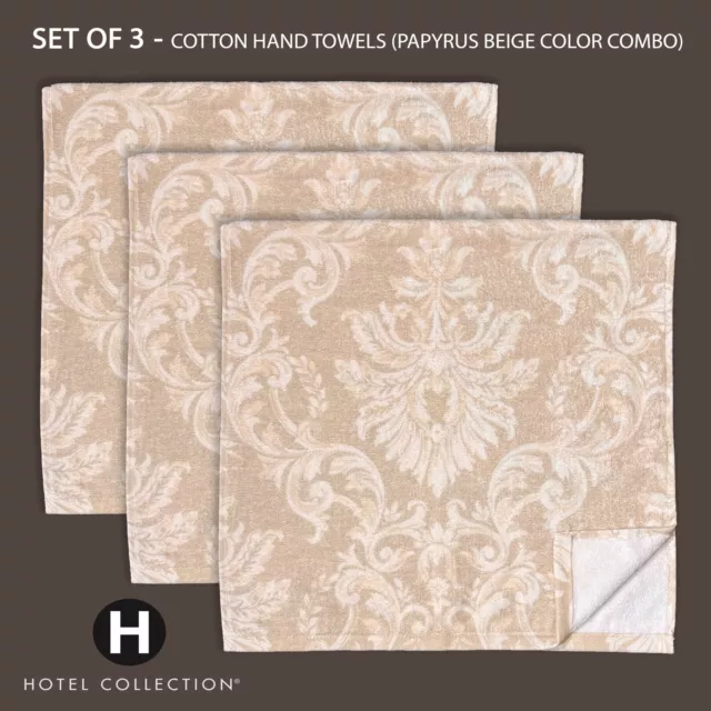 2-PC New HOTEL VENDOME Cotton Hand Towels Raised Damask Gray Blue OR Taupe  Beige