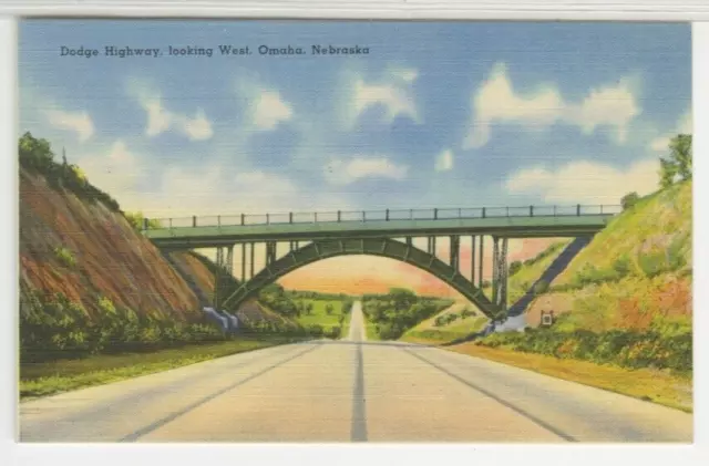 OH Postcard View Of Dodge Highway Looking West - Omaha c1940 Tichnor Linen A19