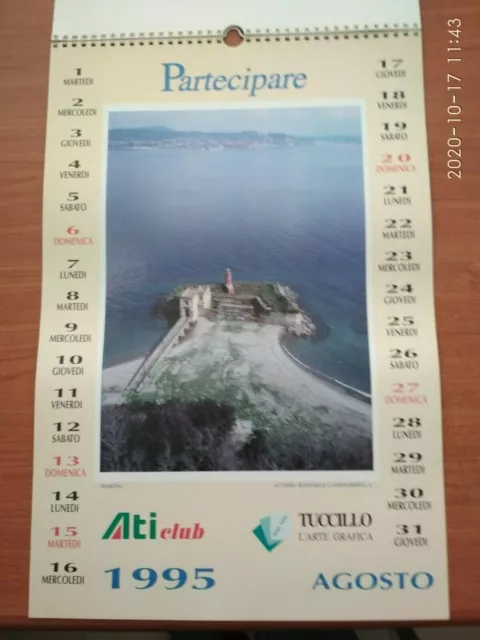 Grande Calendario da muro ATI Club (partecipata Alitalia) "Partecipare" del 1995 2