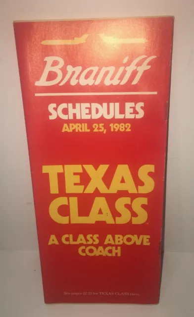 Braniff International Airlines Texas Class Schedule Timetable April 25 1982