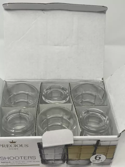 Precious Home Shot Glasses Set Of 6 shooters Barware NIB mancave napolie 1.7oz 3