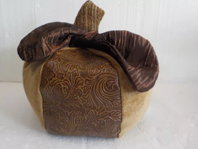 Woof & Poof Autumn Fall Tan Brown Leather Fabric Pumpkin Plush Pillow 10" 2014 Woof & Poof Autumn Fall Tan Brown Leather Fabric Pumpkin Plush Pillow 10" 2014