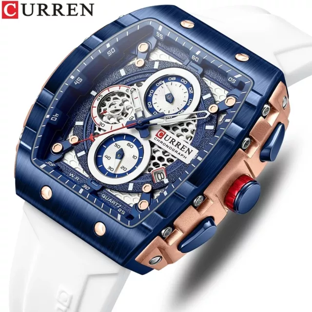 CURREN Men Rectangle Watch Fashion Chronograph Wristwatch Boy Girl Sport Watches