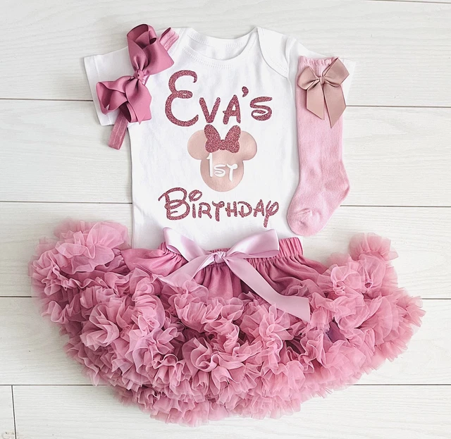 Girls 1st First Birthday Cake Smash Outfit Tutu Personalised Minnie Mouse Socks