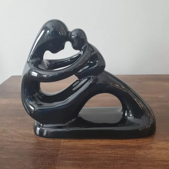 VTG Mother Holding Child Ceramic Figurine Glossy Black MCM Sculpture