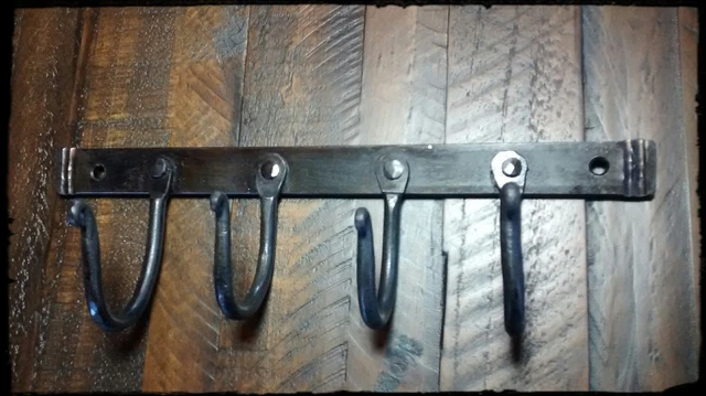Cabin Style Hand Forged Iron Coat Hook Black Four Single Hooks Rustic Decor 
