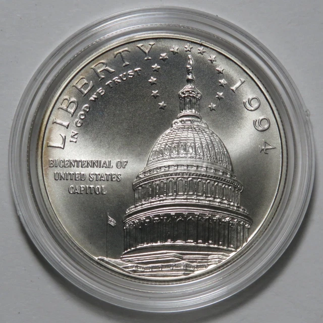 1994-D US Capitol Bicentennial Commemorative Silver Dollar - Coin & Capsule