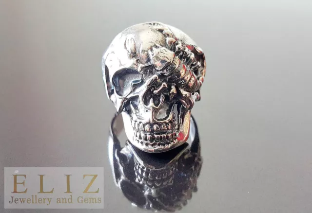 Scorpion Skull Eye Patch 925 Sterling Silver Ring Punk Rock Goth Biker