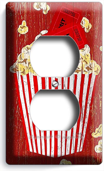 Popcorn Tv Room Home Movie Theater Cinema Vintage Rustic Outlet Art Wall Plates