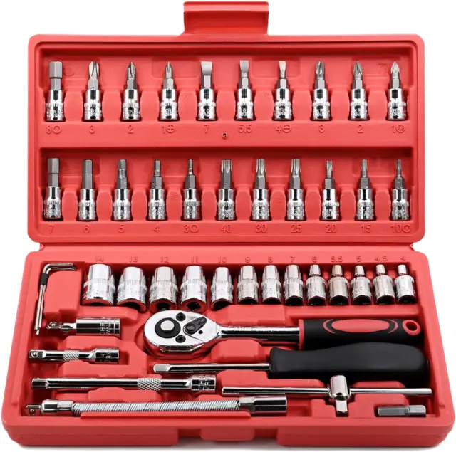 EGOFINE 46 Pieces 1/4 inch Drive Socket Ratchet Wrench Tool Set, with Bit Socket