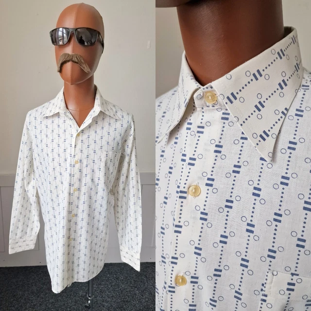 Camicia Sumavan Vintage anni 60/70 | Grande | Bianco Modello Blu Discoteca Mod ZE58
