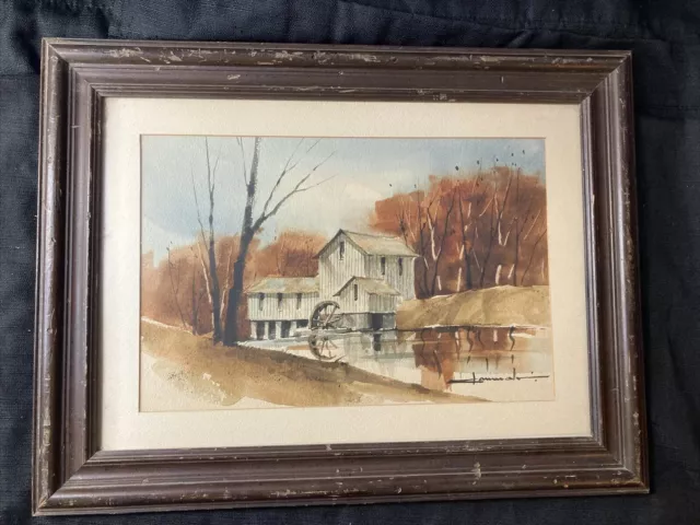 Old Water Mill Landscape Watercolor Original Art on Paper 11x14 Signed  BOWER