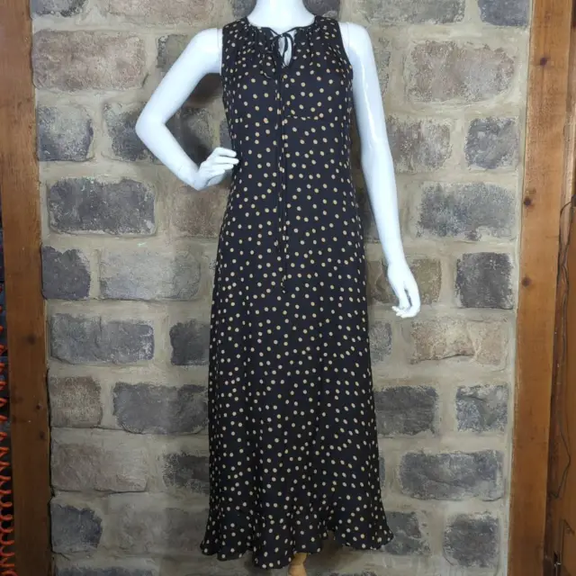 Donna Morgan Dress Black Tan Woman's Size 4 Sleeveless Polka Dot Maxi Bow