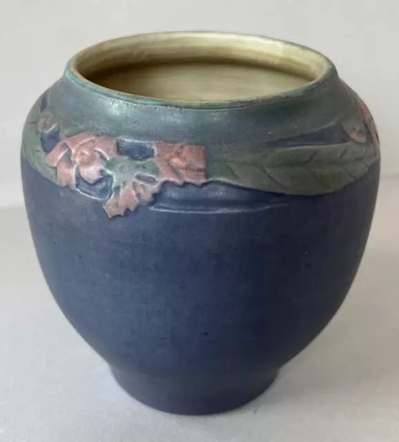 Ant NEWCOMB COLLEGE POTTERY 1927 BLUE VASE Floral ARTS CRAFTS Signed Paper LABEL