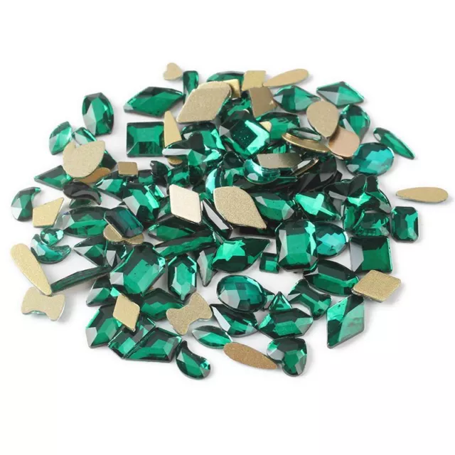 Mix Shape Emerald Crystal Beads Flat Back Rhinestones Nail Art Craft Bead 100pcs
