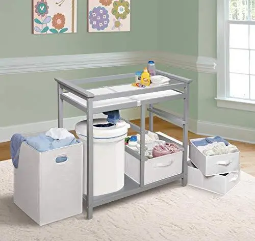 Badger Basket Modern Baby Changing Table with Laundry Hamper 3 Storage Drawer... 3