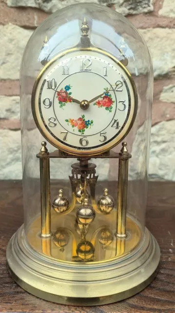 Floral Vintage Kundo Torsion Clock - German Anniversary Brass Mantel Clock 1970