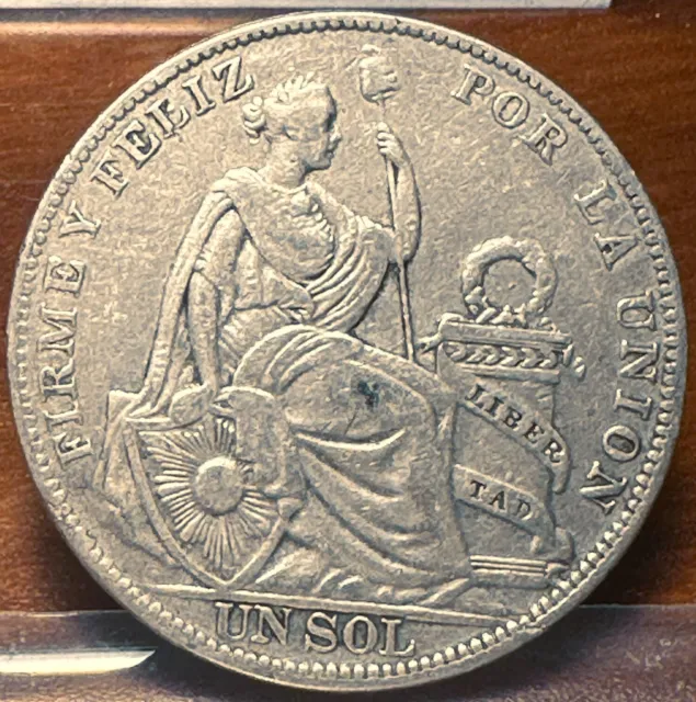 1925 Peru Lima 5 Decimos Fino Un Sol Rare Silver coin circulated